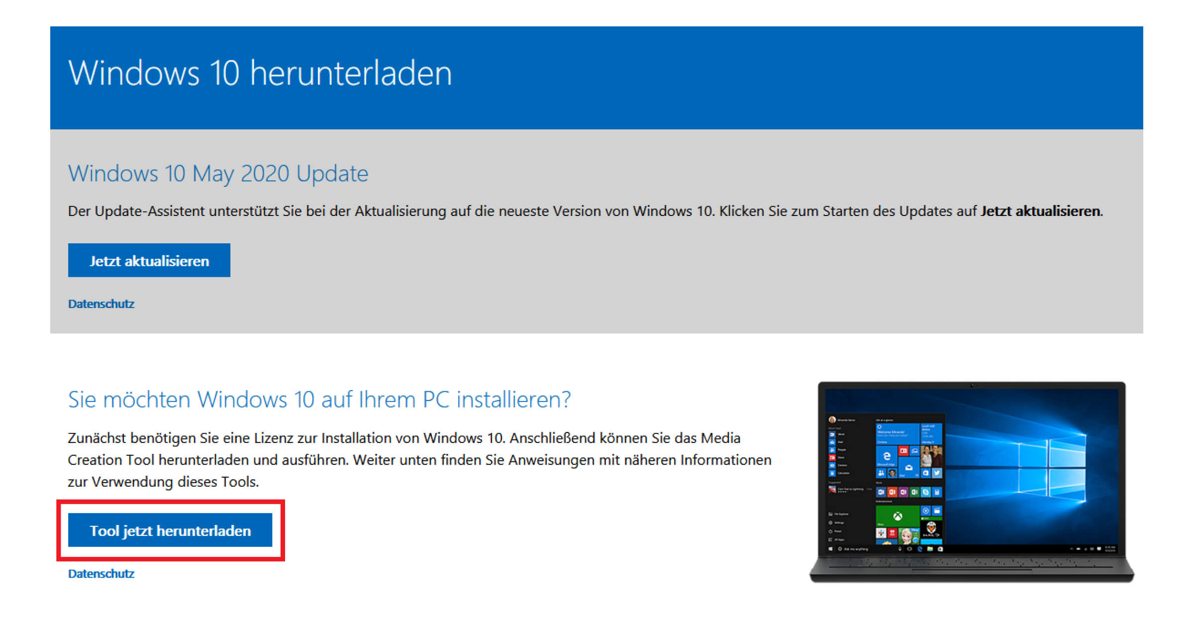 Das Media Creation Tool hilft dir beim Update