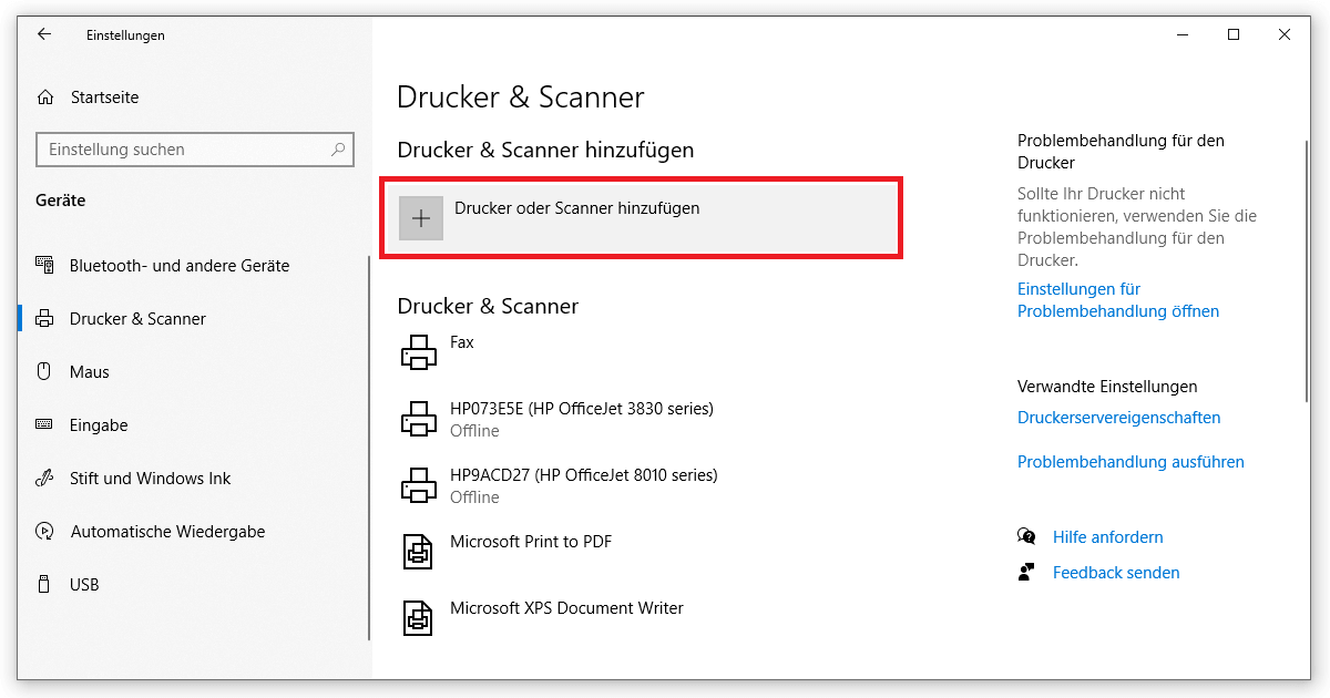 In den Einstellungen kannst du bei Windows 10 Drucker installieren