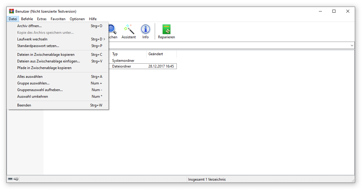 So sieht WinRAR in der aktuellen Version 5.91 auf Deutsch aus