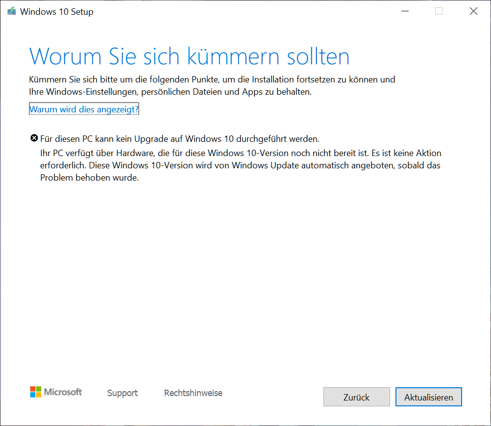 Stoppt das Update, siehst du folgende Fehlermeldung