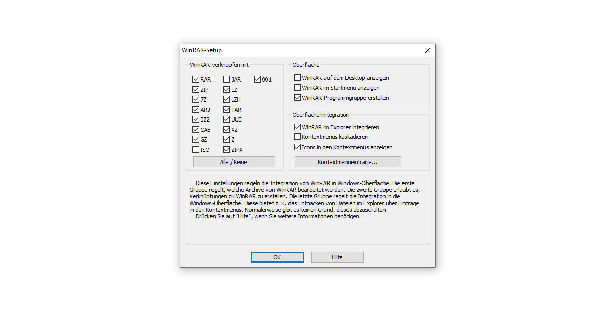 Das ist die Standardauswahl nach dem WinRAR Download