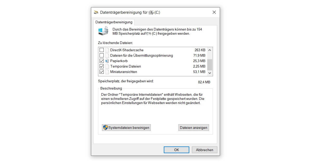 Den PC aufräumen und schneller machen dank der Datenträgerbereinigung